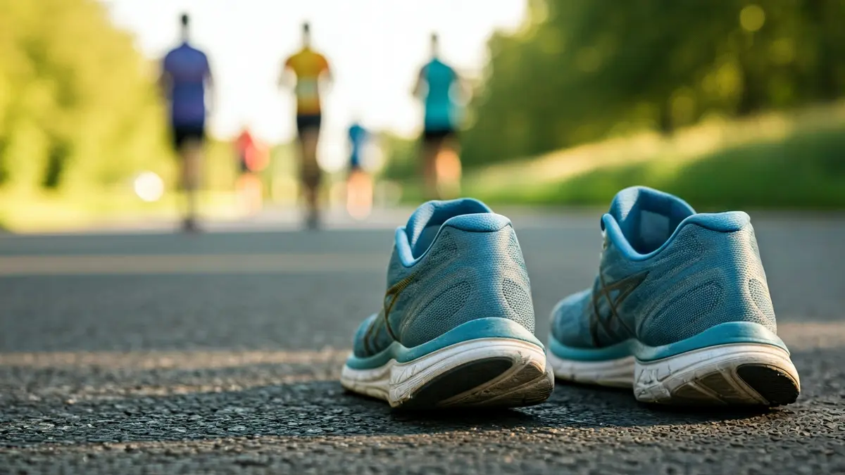 Imaxe xenérica de zapatillas de correr nunha estrada.