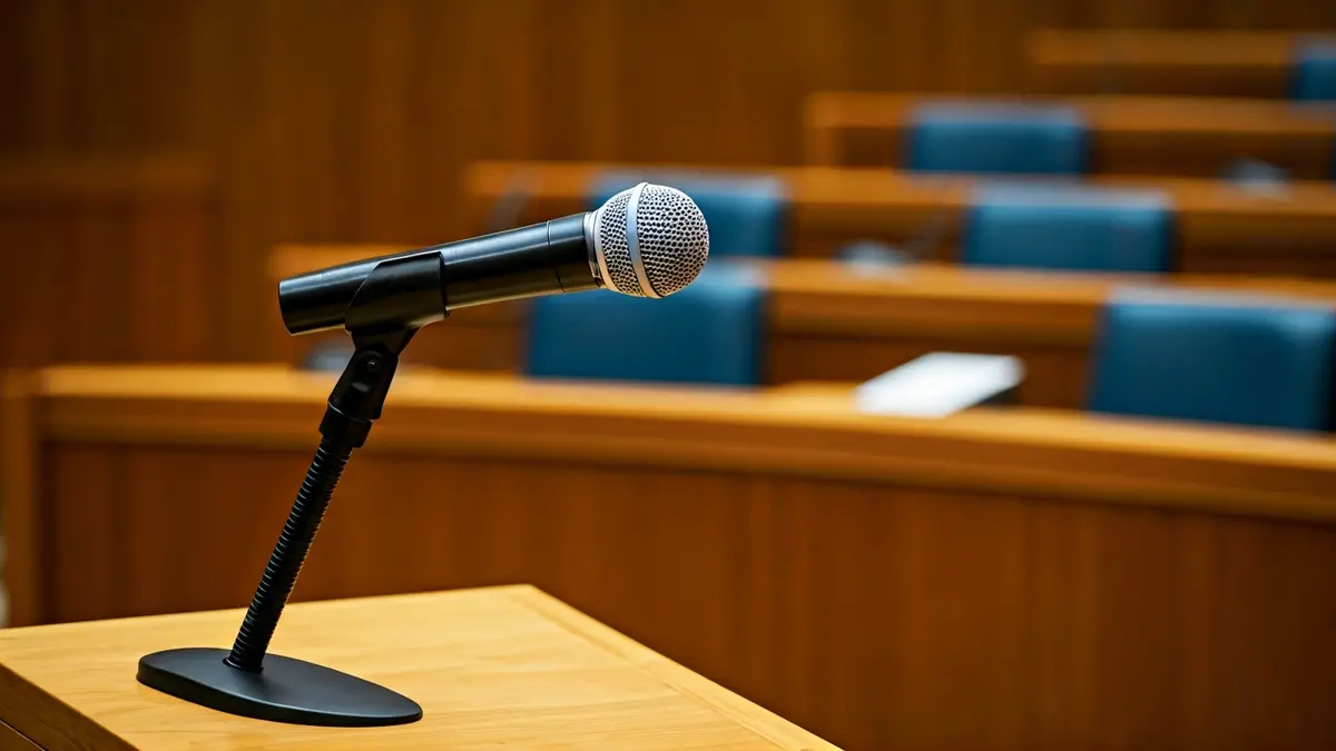 Imaxe xenérica dun micrófono nun podio, simbolizando un debate político.